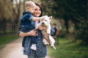 Mother with son and dog